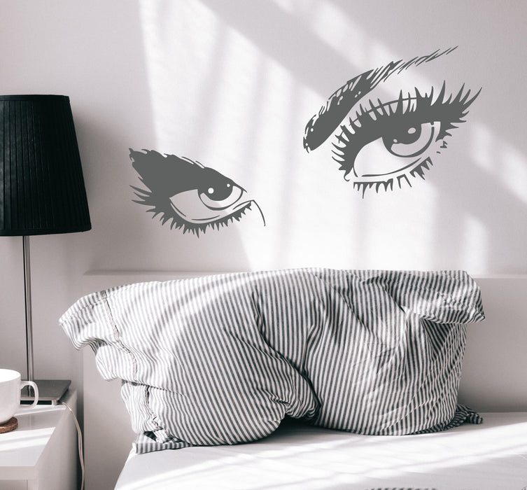 Wall Decal Beautiful Eyes Open Look Long Eyelashes Fashion Makeup Vinyl Decor GREY 17 in x 31 in gz350