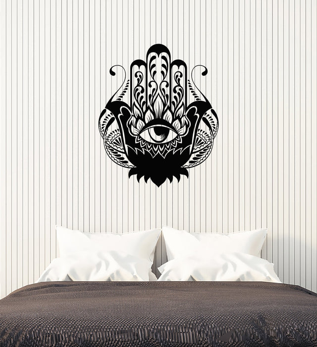 Vinyl Wall Decal Hamsa Amulet Talisman Lotus Flower Home Interior Stickers Mural (ig5891)