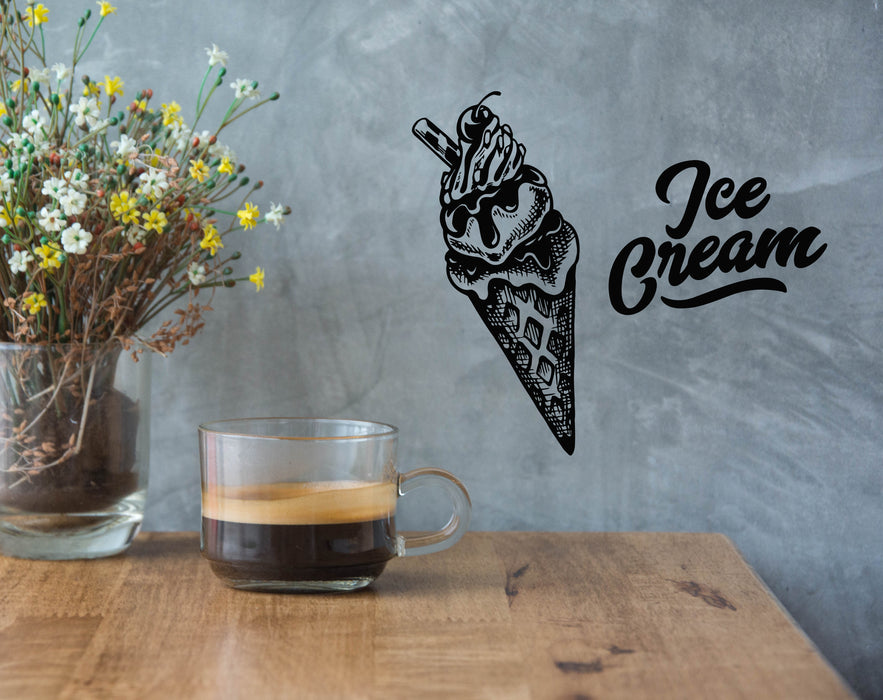 Vinyl Wall Decal Ice Cream Shop Retro Style Emblem Logo Stickers Mural (g7896)