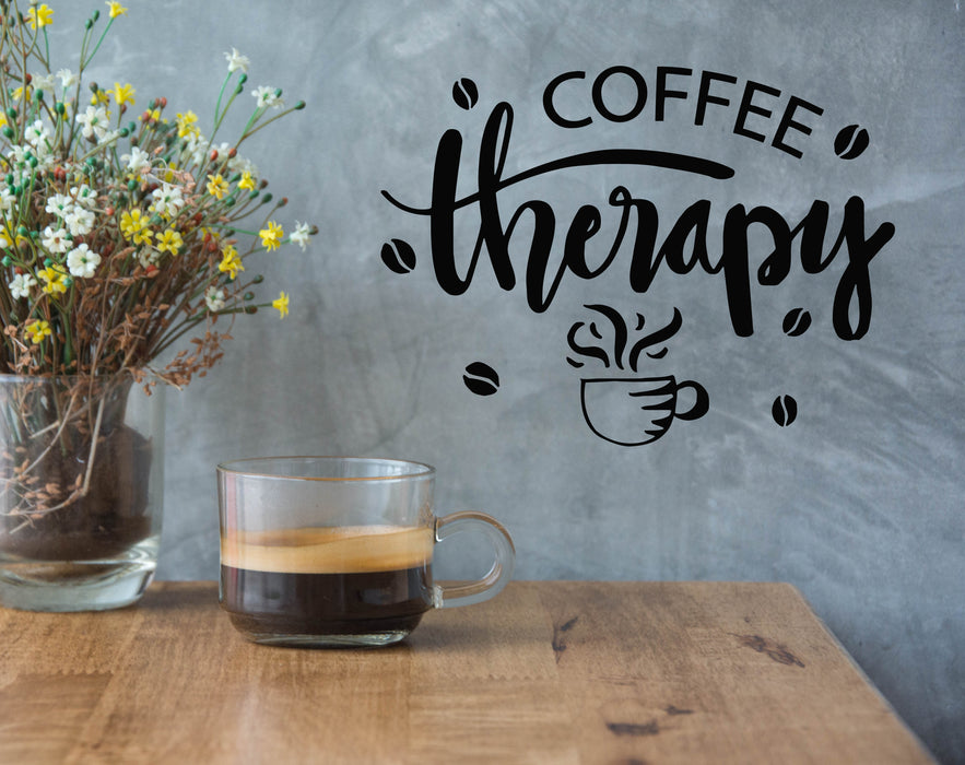 Vinyl Wall Decal Coffee Therapy Beans Cups Cafe Kitchen Words Stickers Mural (g7075)