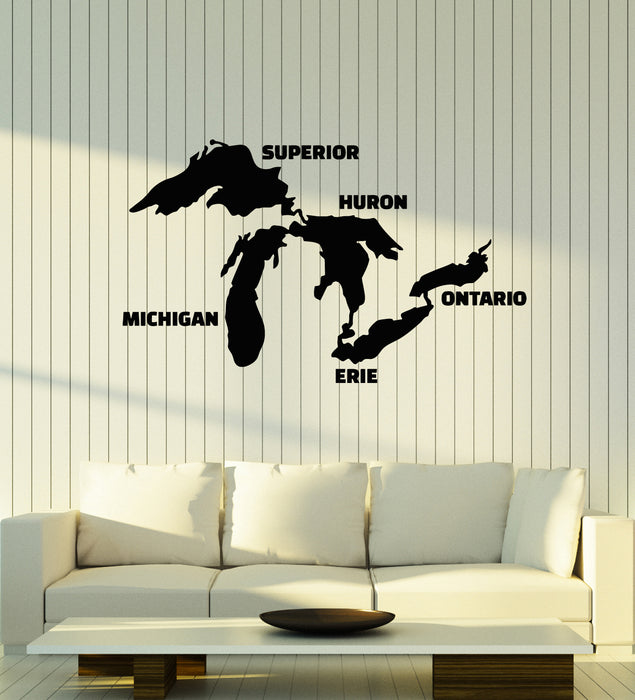Vinyl Wall Decal Great Lakes North America Map Michigan Ontario United States Canada Stickers Mural (g2134)