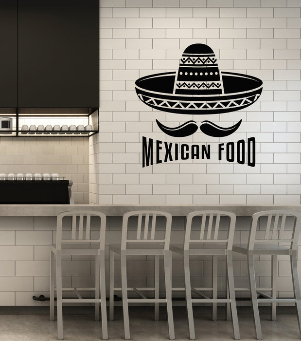 Vinyl Wall Decal Mexican Food Cuisine Hot Tasty Sombrero Moustache Stickers Mural (g1543)