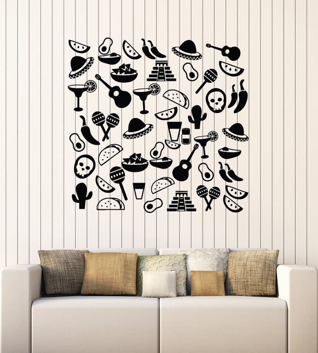 Vinyl Wall Decal Mexican Icons Nachos Fast Food Sombrero Traditions Stickers Mural (g7822)