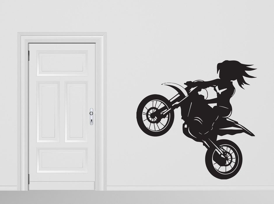 Vinyl Decal Motorsports Wall Sticker Girl Rider a Bike Stunt Decor Living Room Unique Gift (n383)