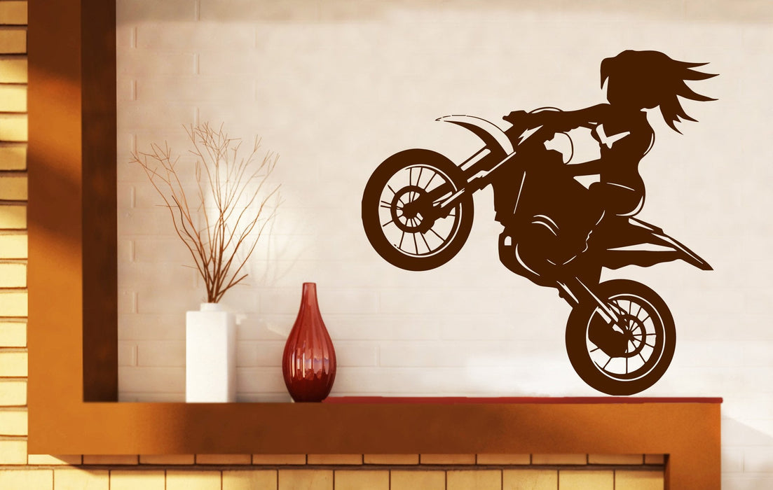 Vinyl Decal Motorsports Wall Sticker Girl Rider a Bike Stunt Decor Living Room Unique Gift (n383)