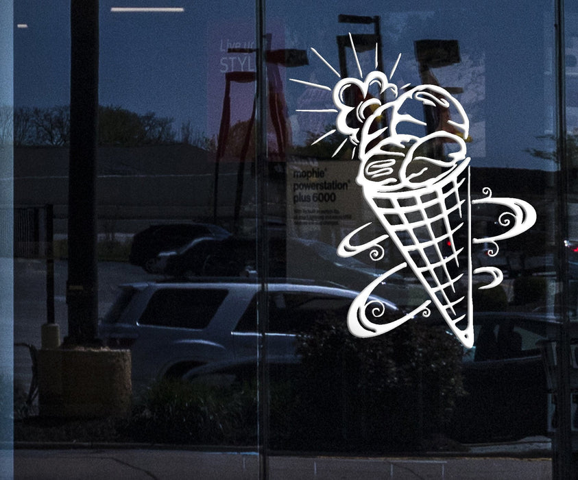 Window Sign for Business Wall Sticker Ice Cream Waffle Cup Tasty Sweet Vinyl Decal (n473w)