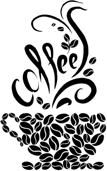 Large Vinyl Decal Coffee Beans Cups Cafe Kitchen Pub Restaurant Decor Unique Gift (n939)