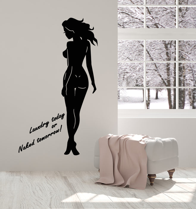 Vinyl Wall Decal Naked Sexy Woman Laundry Bathroom No Clothes Quote Phrase Stickers Mural (g3111)