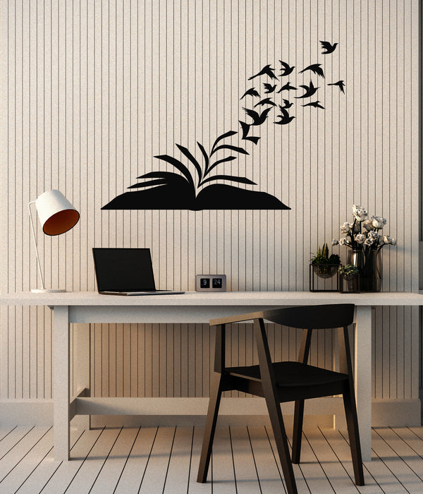 Vinyl Wall Decal Open Book Birds Library Reading Corner Room Stickers Mural (ig6057)