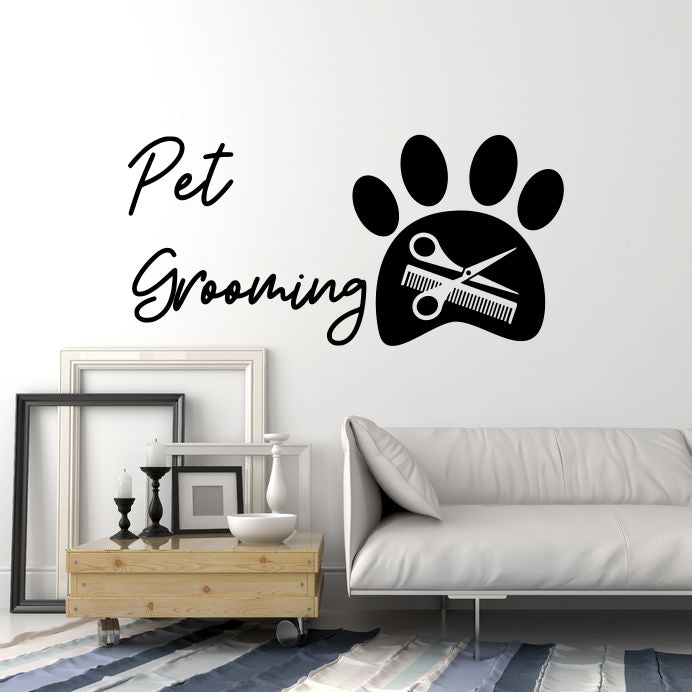Vinyl Wall Decal Pet Grooming Animals Dog Paw Print Stickers Mural (ig6205)
