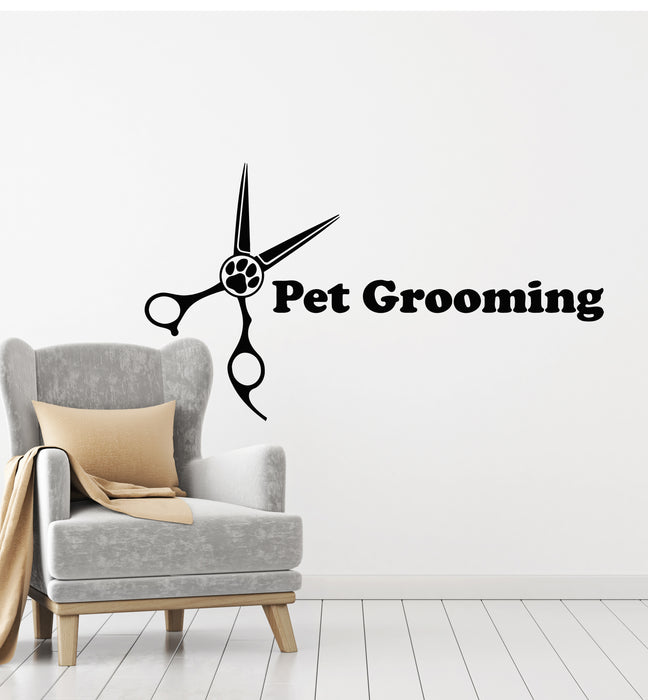 Vinyl Wall Decal Paw Print Scissors Pet Grooming Beauty Salon Stickers Mural (g2822)