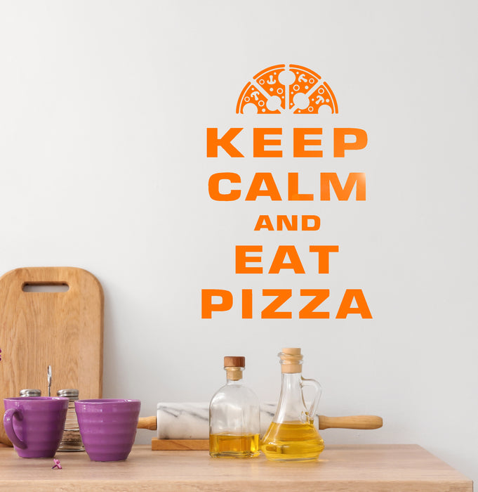 Vinyl Wall Decal Keep Calm And Eat Pizza Phrase Italy Restaurant Stickers Mural (g1326)