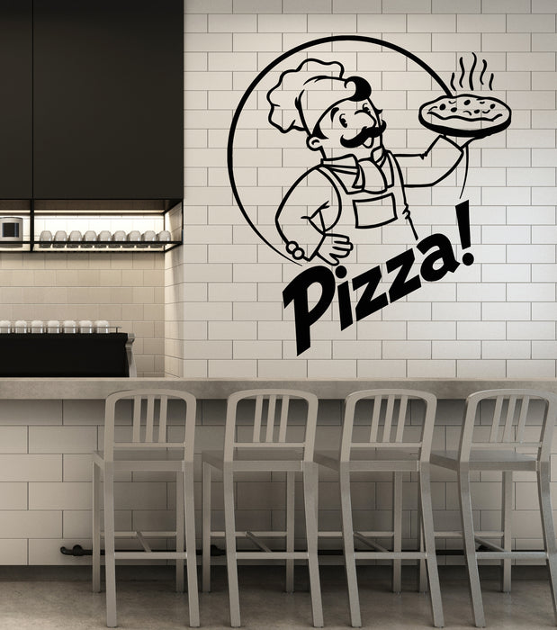 Vinyl Wall Decal Pizza Chef Pizzeria Store Italian Food Tasty Menu Stickers Mural (g2961)