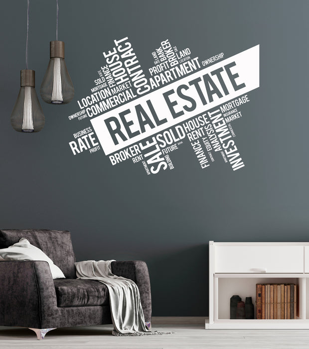 Vinyl Wall Decal Real Estate Broker Words Cloud Interior Art Stickers Mural (ig5733)