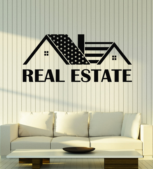 Vinyl Wall Decal Real Estate Agency House Realtor American Flag Stickers Mural (g2694)