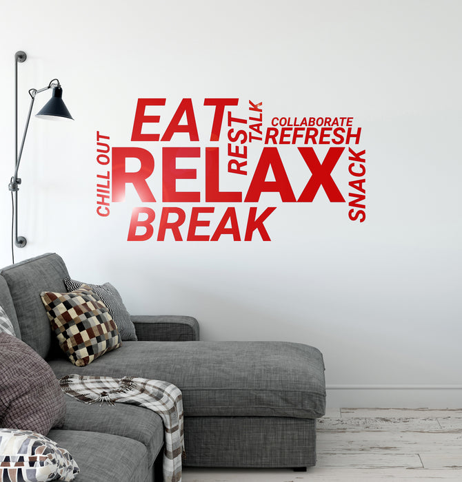 Wall Decal Office Quote Eat Relax Break Room  Words Cloud Decoration Idea Stickers Mural (ig6013)