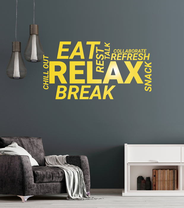 Wall Decal Office Quote Eat Relax Break Room  Words Cloud Decoration Idea Stickers Mural (ig6013)
