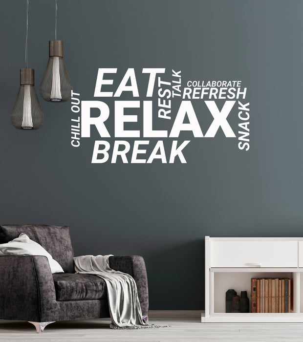 Wall Decal Office Quote Eat Relax Break Room  Words Cloud Decoration Idea Stickers Mural (ig6013)