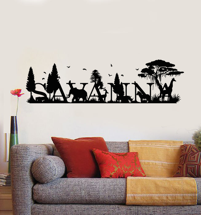 Vinyl Wall Decal Wild Animals Trees Jungle Letter Savanna Landscape Stickers Mural (g1550)