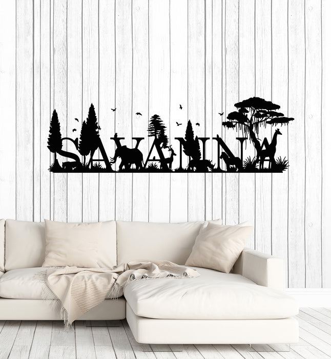 Vinyl Wall Decal Wild Animals Trees Jungle Letter Savanna Landscape Stickers Mural (g1550)