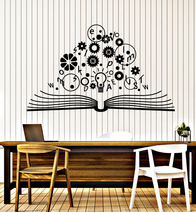 Vinyl Wall Decal School Brain Science Open Book Lamp Gears Physics Stickers Mural (g1462)