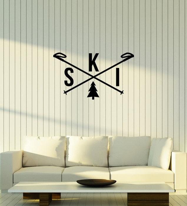 Vinyl Wall Decal Ski Skiing Word Skis Winter Sports Room Decoration Stickers Mural (ig6037)