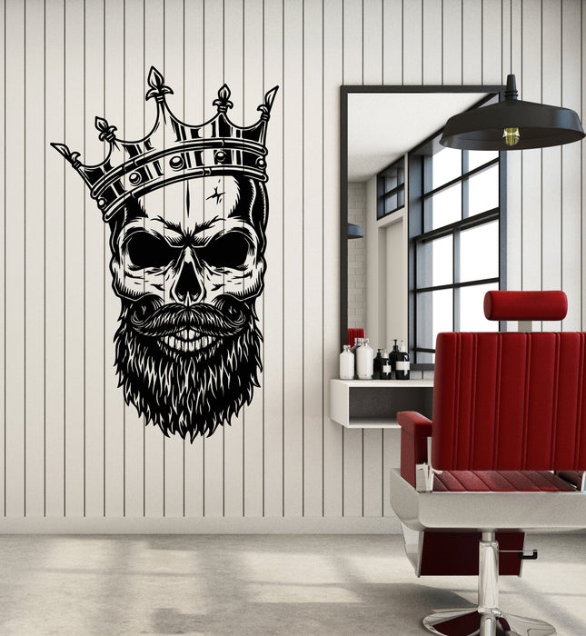 Vinyl Wall Decal Skull With Beard Crown Skeleton Death Living Room (g4543)
