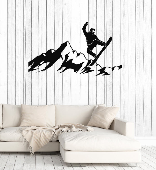 Snowboarder Vinyl Wall Decal Mountains Snowboarding Silhouette Winter Sport Stickers Mural (ig5333)