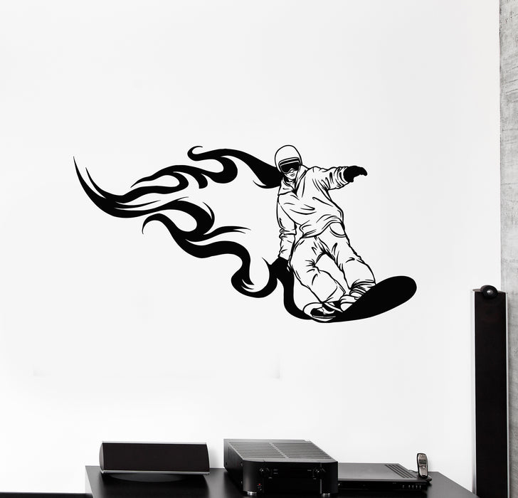 Vinyl Wall Decal Snowboarding Winter Extreme Sport Fire Snowboard Stickers Mural (g3698)