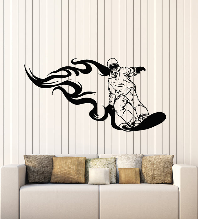Vinyl Wall Decal Snowboarding Winter Extreme Sport Fire Snowboard Stickers Mural (g3698)