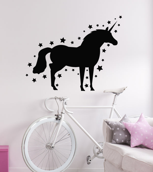 Vinyl Wall Decal Unicorn Silhouette Horse Stars Kids Room Stickers Mural (g7463)
