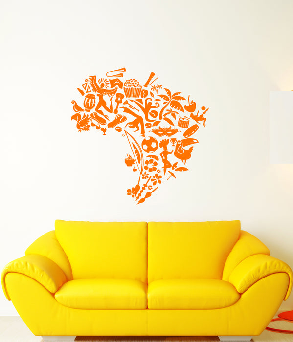 Vinyl Wall Decal South America Brazil Map Culture Soccer Carnival Stickers (4189ig)