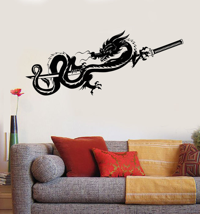 Vinyl Wall Decal Dragon Samurai Sword Warrior Asian Stickers Mural Unique Gift (076ig)
