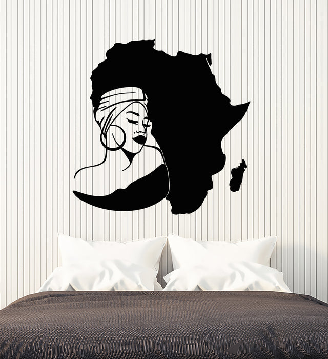 Vinyl Wall Decal Africa Continent Map African Girl Turban Stickers (3300ig)