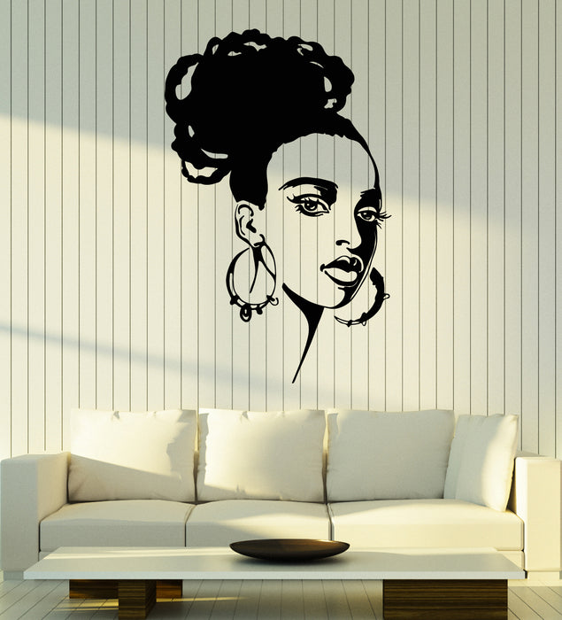 Vinyl Wall Decal Beautiful African Girl Face Fashion Model Beauty Salon Stickers (3400ig)