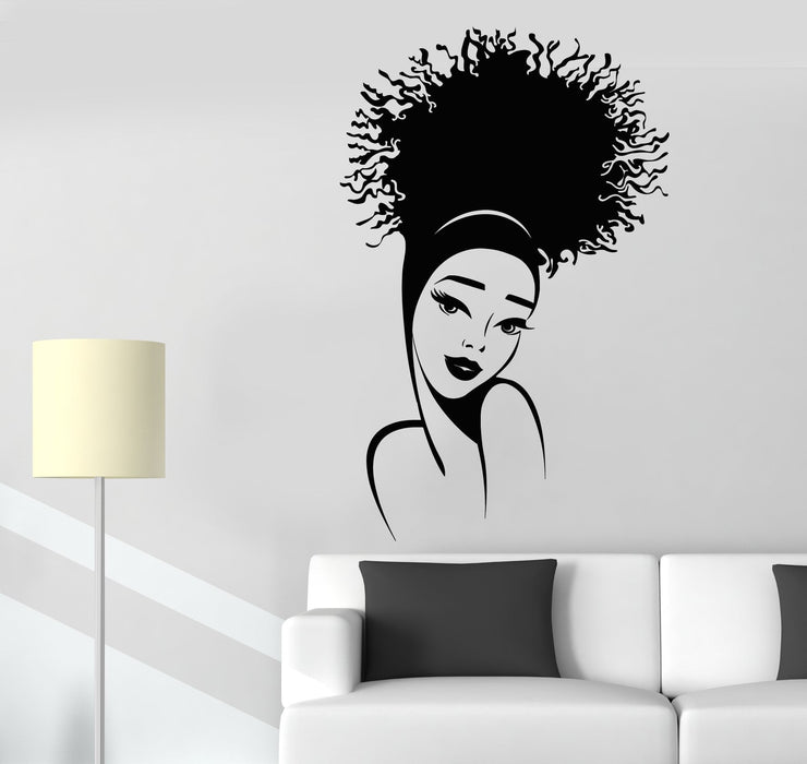 Vinyl Wall Decal Beautiful Girl Face African Hairstyle Top Model Stickers (3103ig)