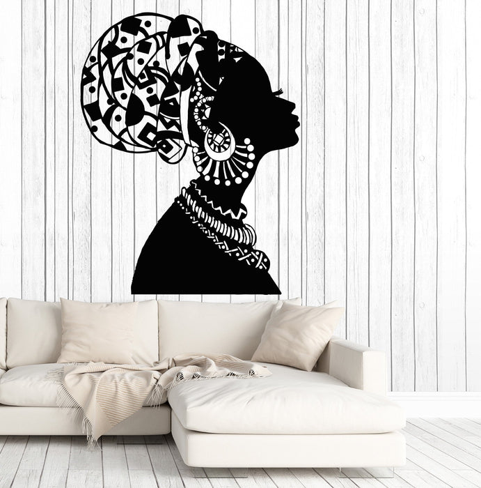 Vinyl Wall Decal African Girl Black Woman In Turban Native Stickers Unique Gift (1545ig)