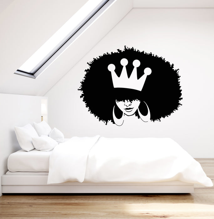 Vinyl Wall Decal African Hairstyle Girl Woman Queen Crown Stickers (3362ig)