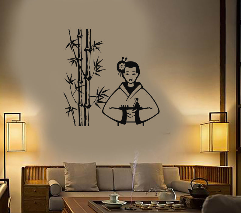 Vinyl Decal Geisha Sushi Oriental Decor Asian Restaurant Wall Stickers Unique Gift (ig2782)