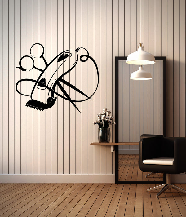 Vinyl Wall Decal Hair Clipper Scissors Haircut Barbershop Logo Stickers (3756ig)