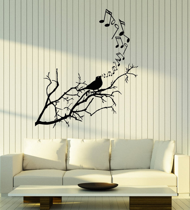 Vinyl Wall Decal Songbird Bird On Branch Notes Music Stickers (2651ig)