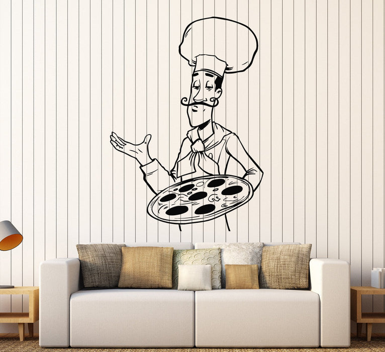 Vinyl Wall Decal Pizza Chef Fast Food Restaurant Stickers Unique Gift (913ig)