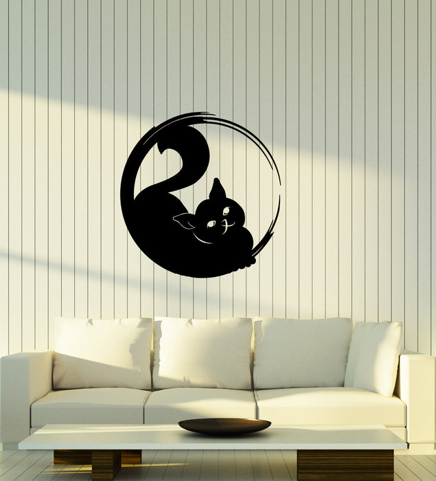 Vinyl Wall Decal Circle Enso Hinduism Yoga Yoga Meditation Room Cat Silhouette Kitten Stickers (4203ig)