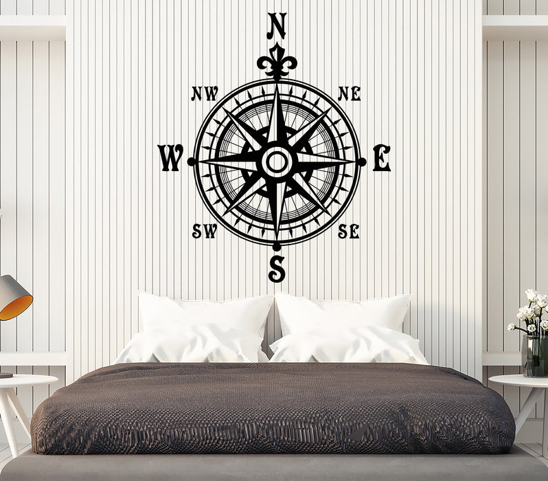 Vinyl Wall Decal Compass Nautical Wind Rose Geography Travel Stickers Unique Gift (1520ig)