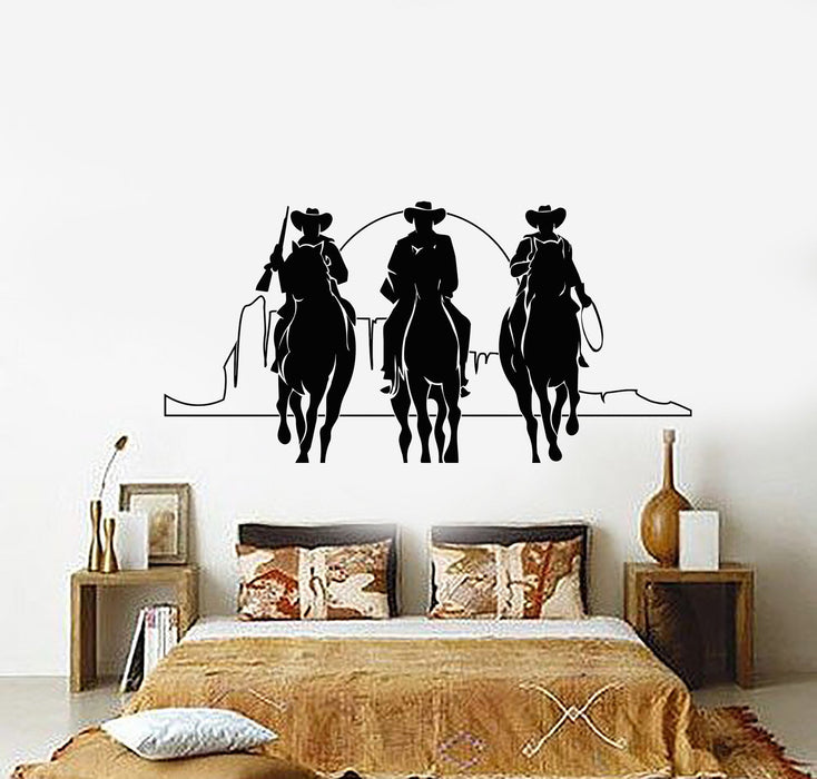Vinyl Wall Decal Western Cowboys Horses Sunset Movie Cinema Stickers Unique Gift (901ig)