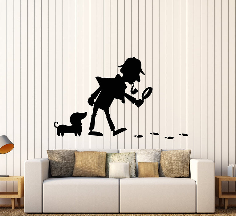 Vinyl Wall Decal Cartoon Detective Snoop Dog Footprints Stickers (2112ig)