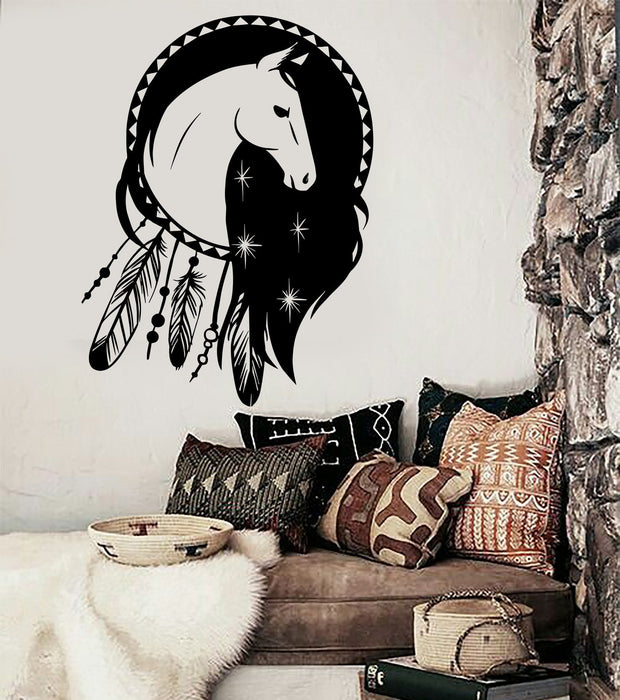 Vinyl Wall Decal Dreamcatcher Horse Ethnic Decor Talisman Stickers Unique Gift (ig3849)