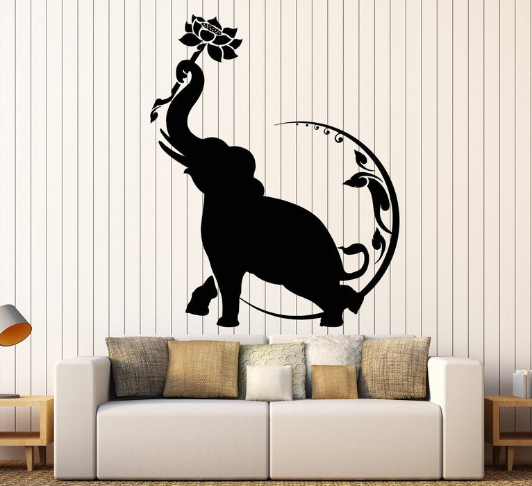 Vinyl Wall Decal Indian Elephant Lotus Flower Moon Buddhism Stickers Unique Gift (1171ig)