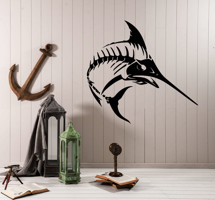 Vinyl Wall Decal Sea Fishing Fish Skeleton Bones Gothic Style For Fisherman Tuna Stickers (4261ig)