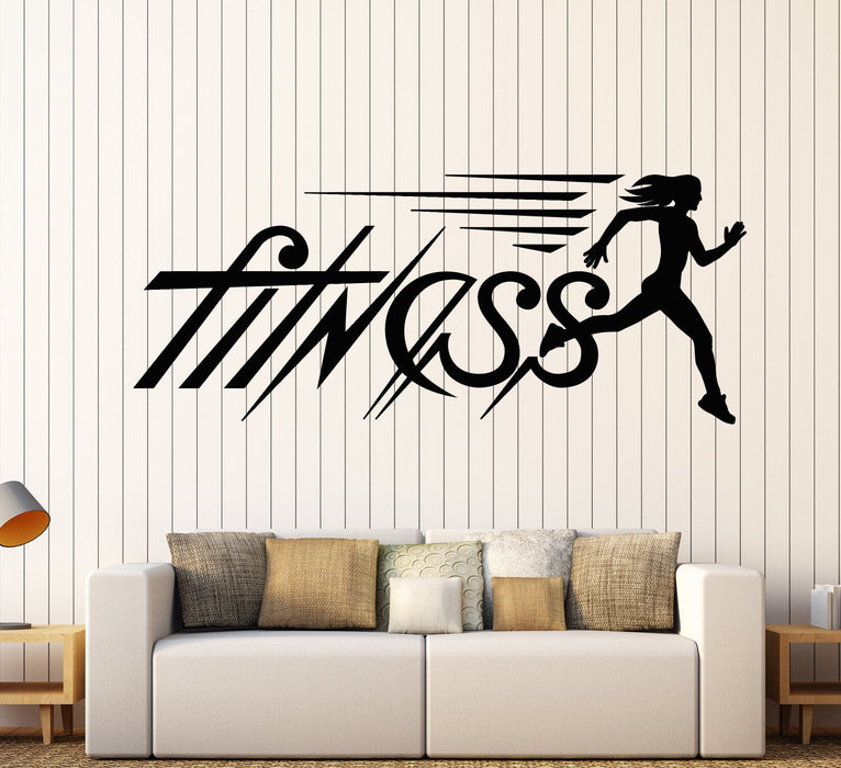 Vinyl Wall Decal Fitness Gym Signboard Logo Running Girl Sport Stickers Unique Gift (1958ig)